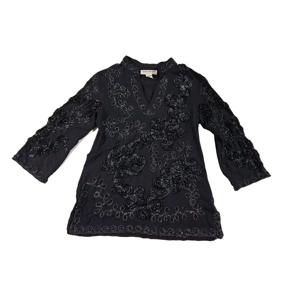 Lauren Michelle Womens Black Top V Neck Size Medium‎